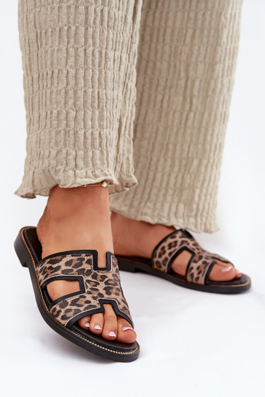 Leer gelijk aan Slippers met luipaardbontpatronen Zazoo 40383 zInart Leer gelijk aan Slippers met luipaardbontpatronen Zazoo 40383 zInart