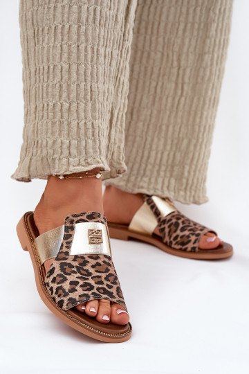 Elegante slippers van natuurlijk leer met brede hakken en luipaardprint Zazoo 40423 2