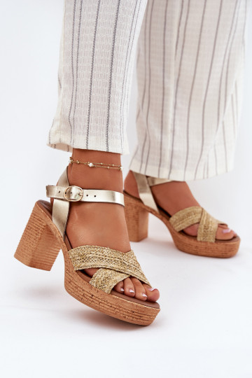 Sandales dorées pour femmes avec talons et sangle tressée Zazoo 40460