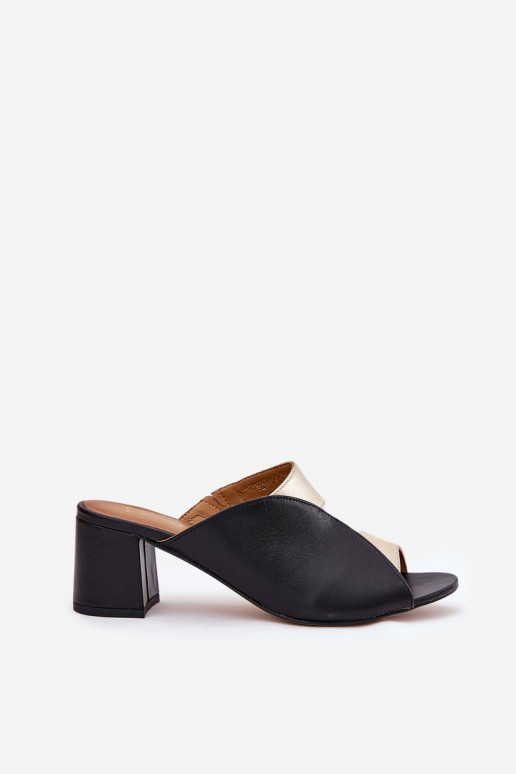 Pantoufles en cuir Féminin avec des talons Il fautciejka 06943-25 Noir et-couleur dorée Pantoufles en cuir Féminin avec des talons Il fautciejka 06943-25 Noir et-couleur dorée