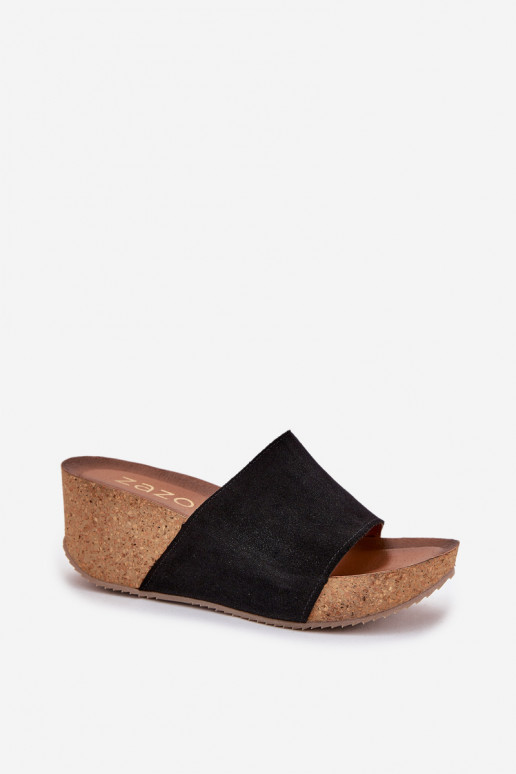Zazoo 40311 Chaussons femme en daim Activé KorkoÀym Koturnie couleur noire Zazoo 40311 Chaussons femme en daim Activé KorkoÀym Koturnie couleur noire