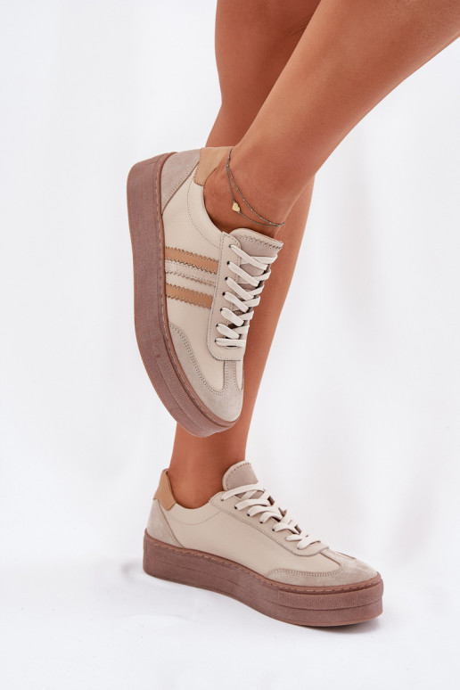 Leer Sneakers model schoenen Dames met platform Zazoo N1234 beige Leer Sneakers model schoenen Dames met platform Zazoo N1234 beige
