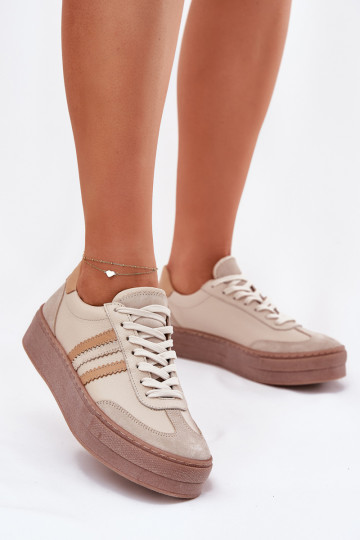 Leer Sneakers model schoenen Dames met platform Zazoo N1234 beige 2