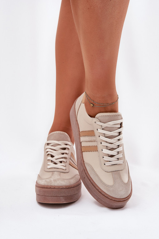 Peau Chaussures modèle baskets Féminin avec une plateforme Zazoo N1234 beige