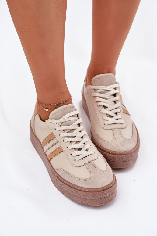 Peau Chaussures modèle baskets Féminin avec une plateforme Zazoo N1234 beige