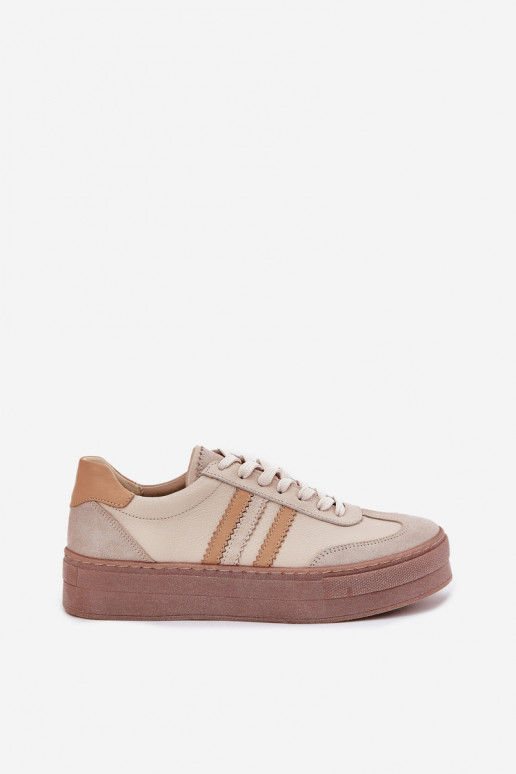 Peau Chaussures modèle baskets Féminin avec une plateforme Zazoo N1234 beige