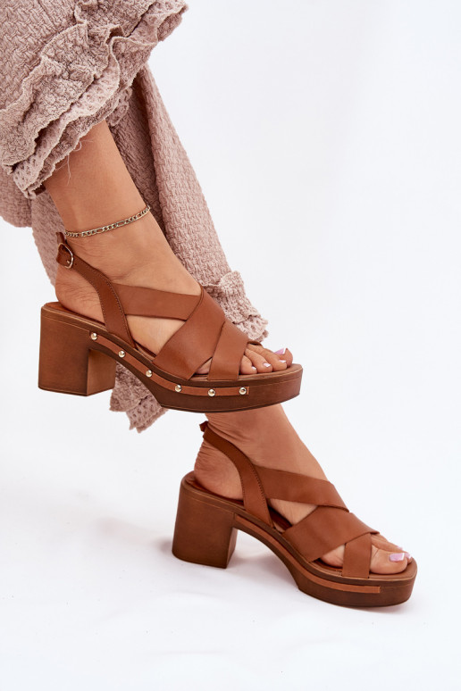 Damessandalen met hakken Zazoo 1081 bruine kleur