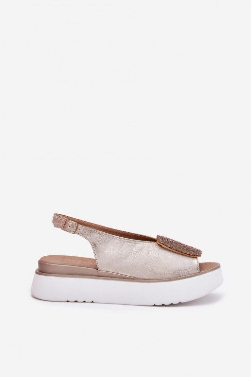 Zazoo 1786 Sandales pour femmes Féminin avec une plateforme avec des ornements couleur dorée Przecierany