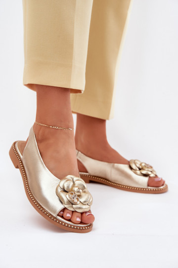 Leren platte gouden sandalen met ornamenten CheBello 4642