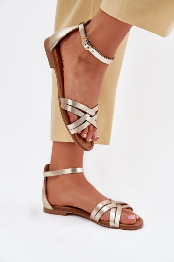 Sandales dorées à talons larges pour femmes Tai turiciejka 07029-25