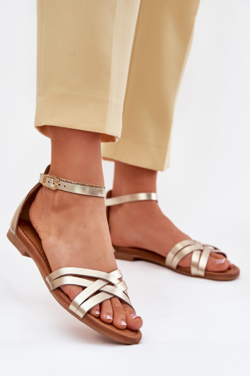 Sandales dorées à talons larges pour femmes Tai turiciejka 07029-25 2