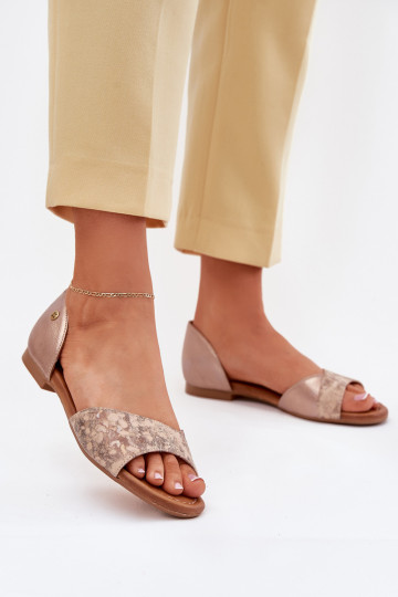 Damensandalen Feminin mit breiten Absätzen Es mussciejka 06947-25 goldene Farbe 2