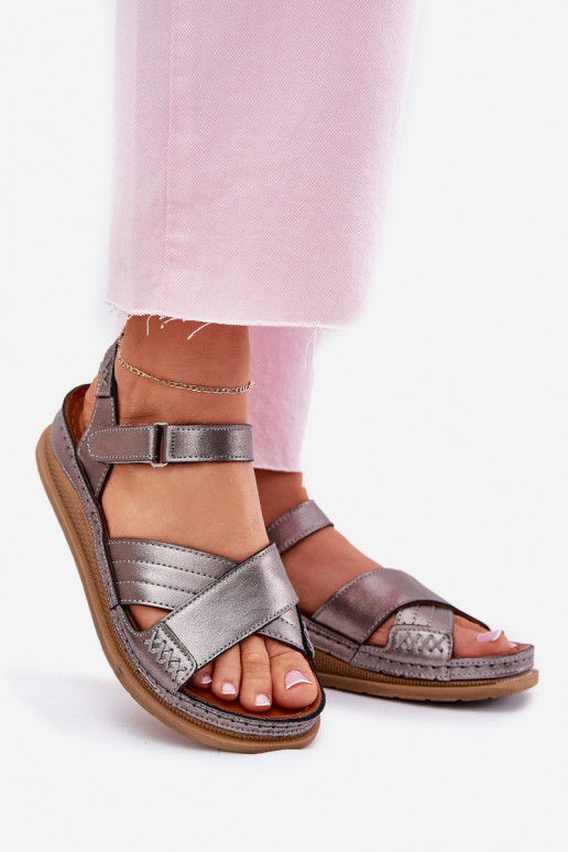 Damensandalen Feminin mit einer Plattform Es mussciejka L7064-35 graue Farbe Damensandalen Feminin mit einer Plattform Es mussciejka L7064-35 graue Farbe