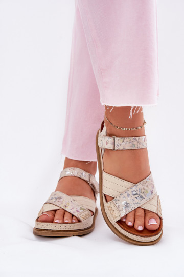 Dames ivoorkleurige platform sandalen Tai turiciejka L7064-37