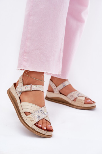 Dames ivoorkleurige platform sandalen Tai turiciejka L7064-37 2