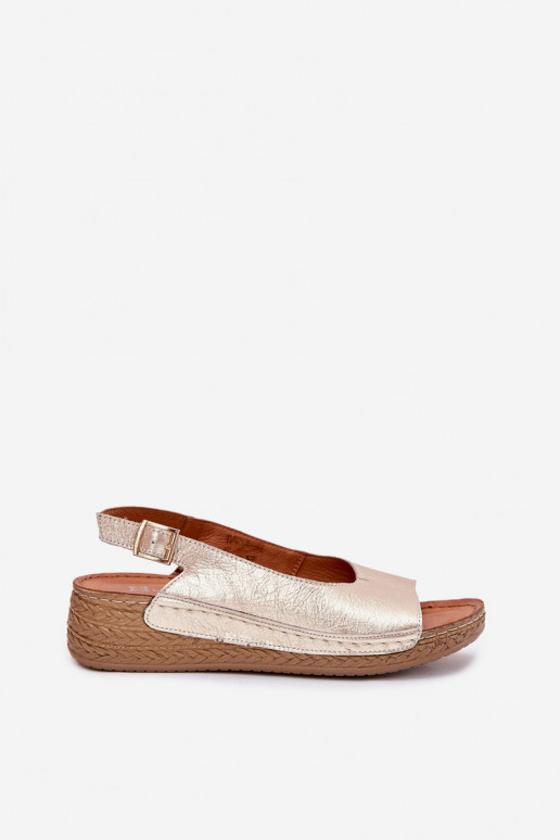 Damensandalen Feminin Auf einem Keil Es mussciejka L7069 -25 goldene Farbe