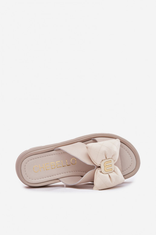 Pantoufles en cuir Féminin avec une plateforme avec des rubans CheBello 4647 beige Pantoufles en cuir Féminin avec une plateforme avec des rubans CheBello 4647 beige