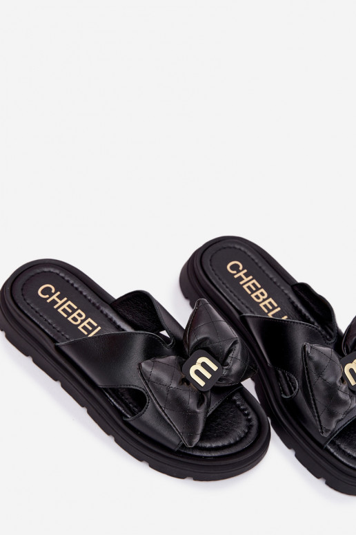 Pantoufles en cuir Féminin avec une plateforme avec des rubans CheBello 4647 couleur noire Pantoufles en cuir Féminin avec une plateforme avec des rubans CheBello 4647 couleur noire