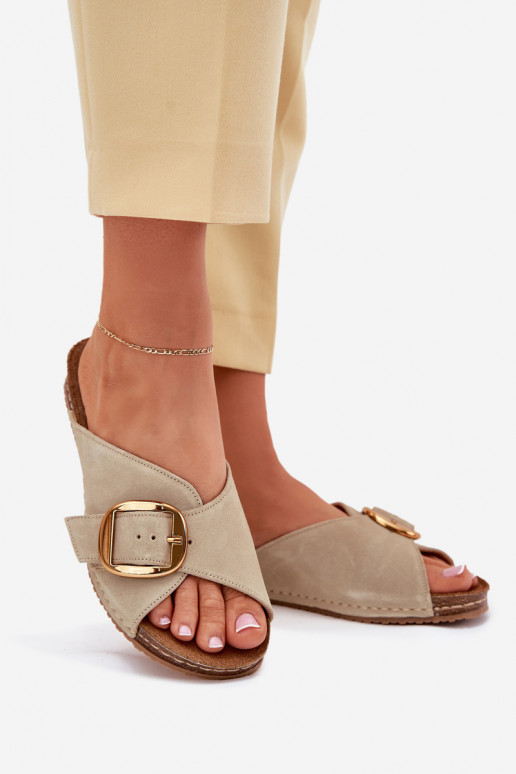 Leren pantoffels met gouden gespen Het heeftciejka 07000-22 PistacjoIne Leren pantoffels met gouden gespen Het heeftciejka 07000-22 PistacjoIne