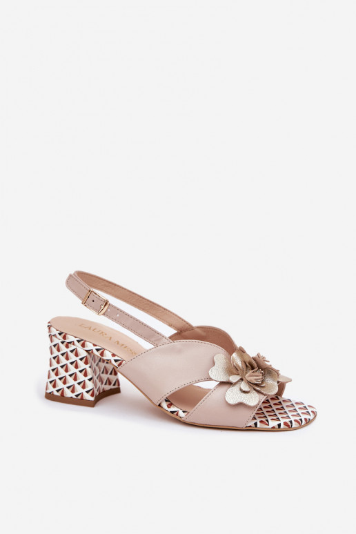 Peau Sandales à talons hauts pour femme avec des fleurs Laura Messi 2950 beige Peau Sandales à talons hauts pour femme avec des fleurs Laura Messi 2950 beige