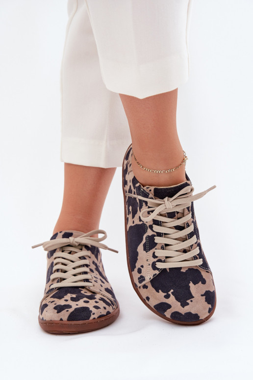 en daim chaussures décontractées Barefoot Féminin DANS Łaty Zazoo N1120 brun-beige