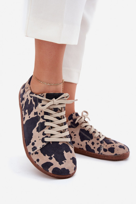 en daim chaussures décontractées Barefoot Féminin DANS Łaty Zazoo N1120 brun-beige