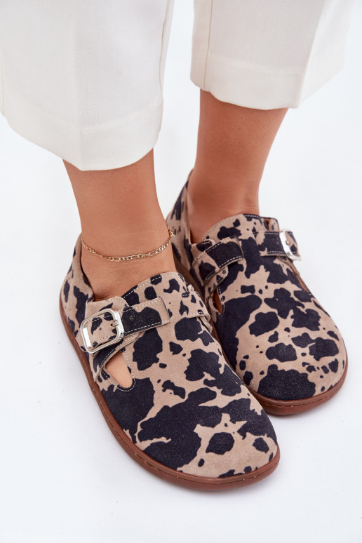 en daim chaussures Barefoot Féminin avec boucles Łaty Zazoo N1261 brun-beige en daim chaussures Barefoot Féminin avec boucles Łaty Zazoo N1261 brun-beige