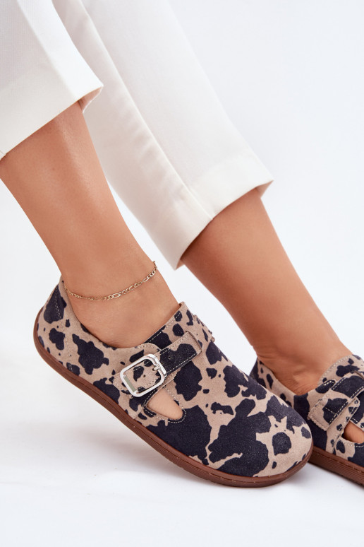 aus INildleder Schuhe Barefoot Feminin mit Schnallen Łaty Zazoo N1261 braun-Beige aus INildleder Schuhe Barefoot Feminin mit Schnallen Łaty Zazoo N1261 braun-Beige