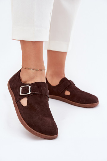 aus INildleder Schuhe Barefoot Feminin mit Schnallen Łaty Zazoo N1261 CzekoladoZue