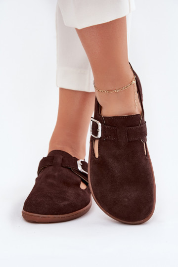 en daim chaussures Barefoot Féminin avec boucles Łaty Zazoo N1261 CzekoladoÀe 2