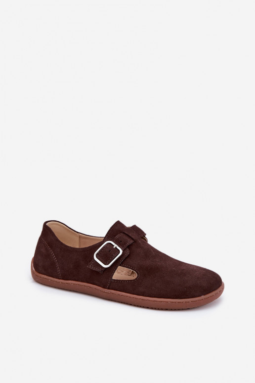en daim chaussures Barefoot Féminin avec boucles Łaty Zazoo N1261 CzekoladoÀe