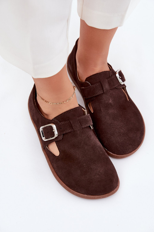 van suède schoenen Barefoot Dames met gespen Łaty Zazoo N1261 CzekoladoIne