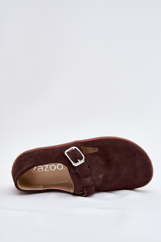 van suède schoenen Barefoot Dames met gespen Łaty Zazoo N1261 CzekoladoIne