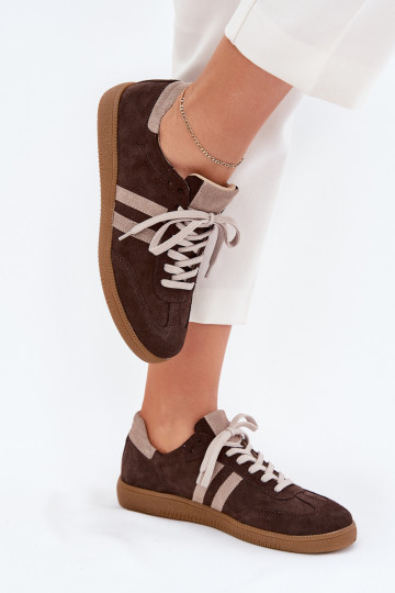 Donkerbruine suède lage dames sportschoenen Zazoo N1068
