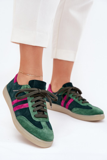 Chaki kleurige suède lage dames sportschoenen Zazoo N1068