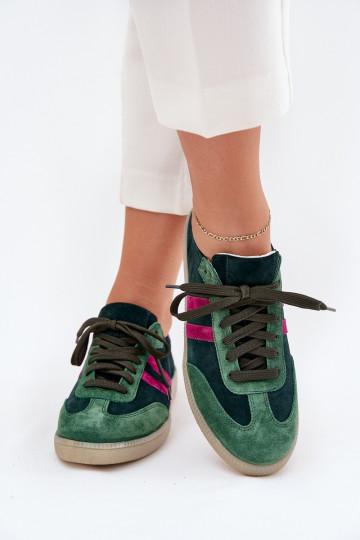 Zazoo N1068 van suède Laag Sneakers model schoenen Dames kaki kleuren 2