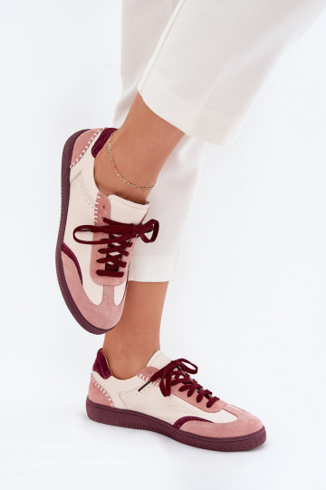 Baskets en cuir rose pour femmes Zazoo N1202