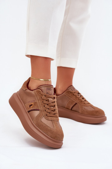 Leer Dames Sneakers model schoenen met platform Daniel Lopez Just Dare SS2D4005 bruine kleur