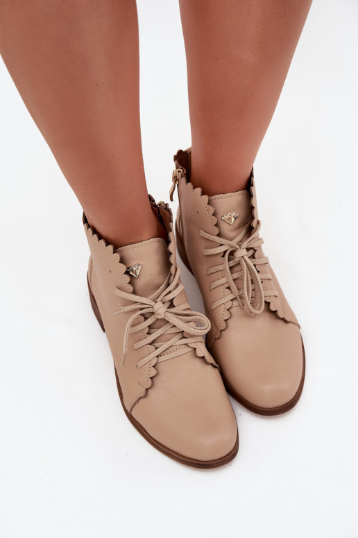 Zazoo 2964 Peau Bottes avec des talons larges beige Zazoo 2964 Peau Bottes avec des talons larges beige