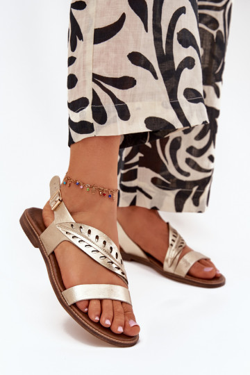 Dames sandalenOpturalnej Skóry met brede hakken Zazoo 3564 gouden kleur 2