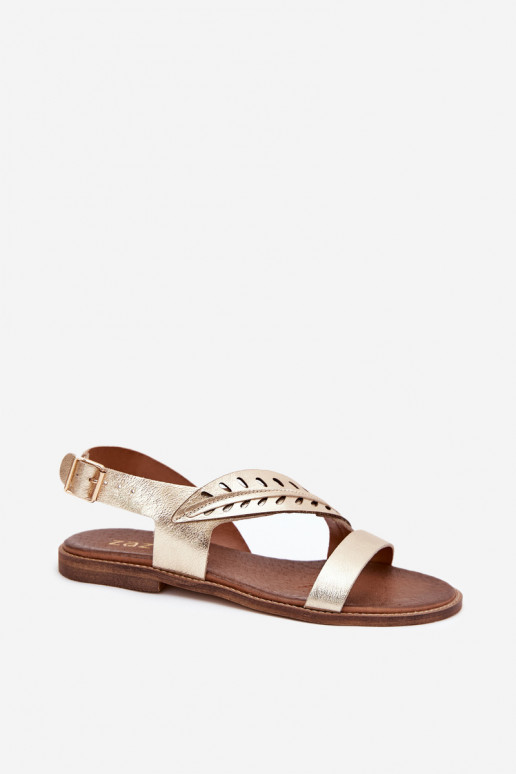 Dames sandalenOpturalnej Skóry met brede hakken Zazoo 3564 gouden kleur