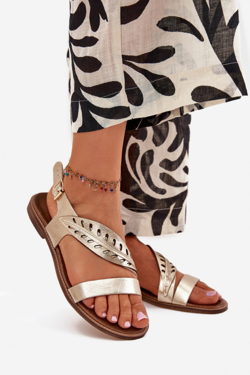 Dames sandalenOpturalnej Skóry met brede hakken Zazoo 3564 gouden kleur