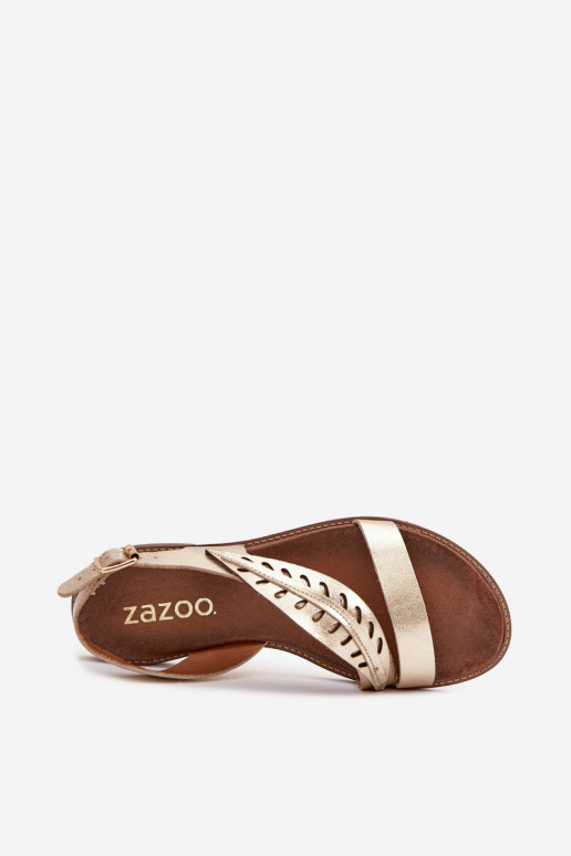 Dames sandalenOpturalnej Skóry met brede hakken Zazoo 3564 gouden kleur