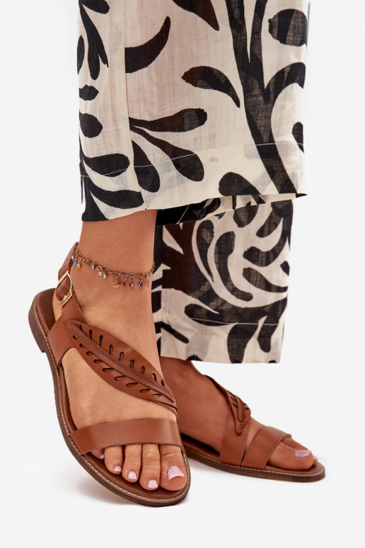 Dames sandalenOpturalnej Skóry met brede hakken Zazoo 3564 bruine kleur Dames sandalenOpturalnej Skóry met brede hakken Zazoo 3564 bruine kleur