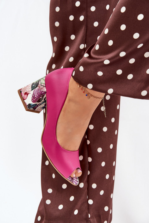 Leer Schoenen met versierde hakken LeInski Shoes 2608/K roze Leer Schoenen met versierde hakken LeInski Shoes 2608/K roze