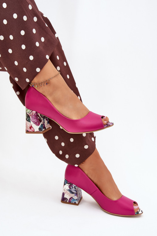 Leer Schoenen met versierde hakken LeInski Shoes 2608/K roze Leer Schoenen met versierde hakken LeInski Shoes 2608/K roze