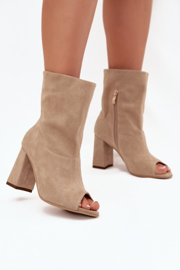 Bottines en daim à talon avec orteils ouverts Zazoo 3830 couleur sable 2