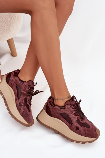 Leer Sneakers model schoenen met platform Dames Big Star SS274625 HI-POLY SYSTEM bordeaux
