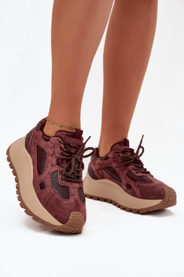 Leer Sneakers model schoenen met platform Dames Big Star SS274625 HI-POLY SYSTEM bordeaux 2