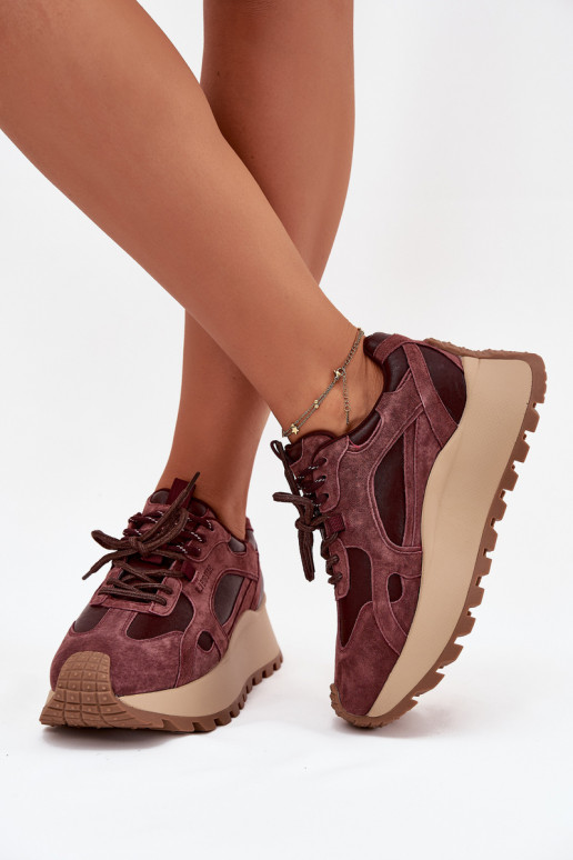Leer Sneakers model schoenen met platform Dames Big Star SS274625 HI-POLY SYSTEM bordeaux Leer Sneakers model schoenen met platform Dames Big Star SS274625 HI-POLY SYSTEM bordeaux